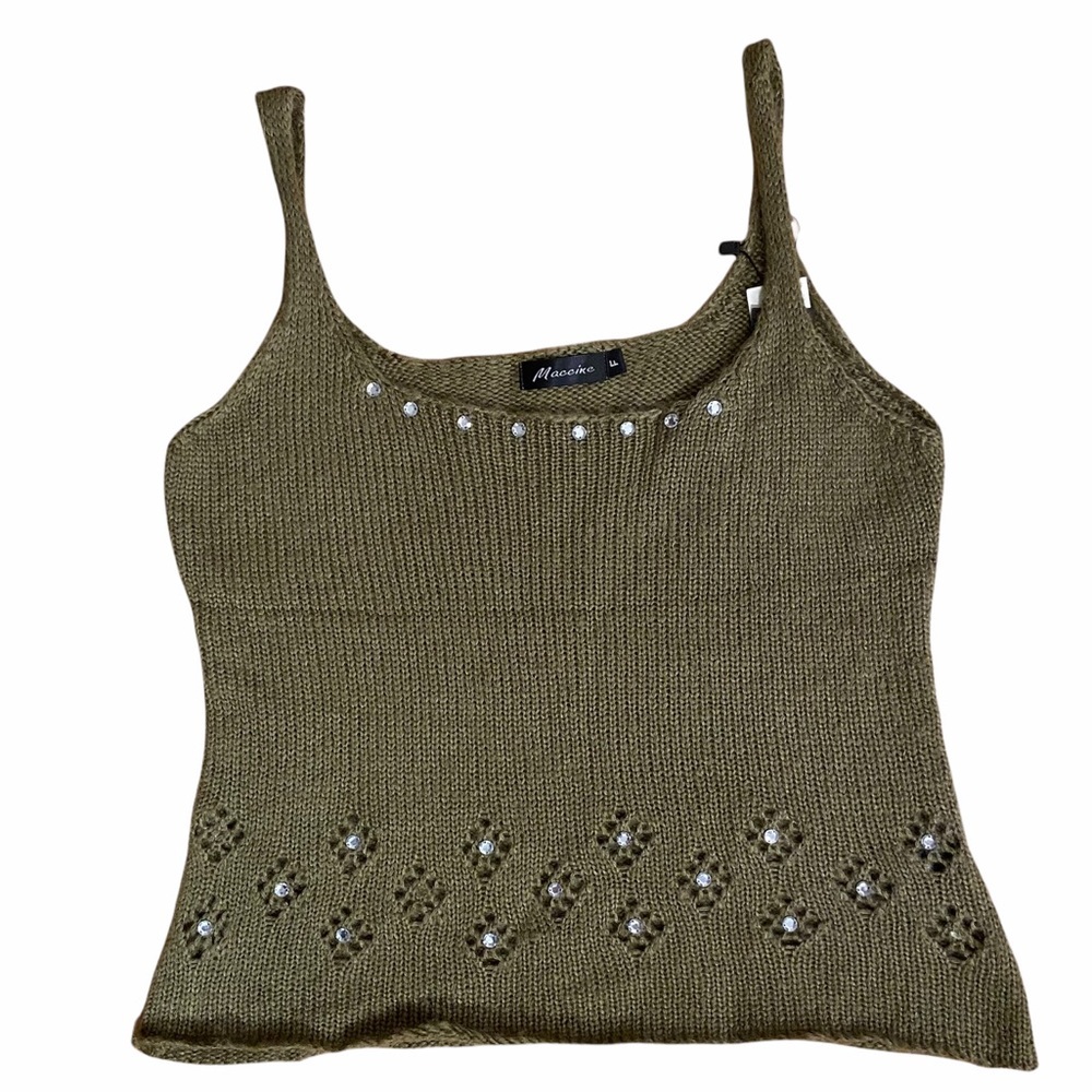 Womens Olive Green Sleeveless Pullover Sweater Large